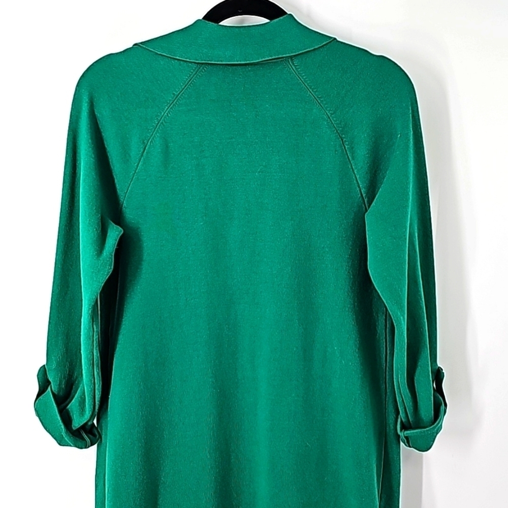 Ann Taylor Green Knee Length Duster Sweater w Rolled Sleeves+Side‎ Slits - Picture 8 of 17